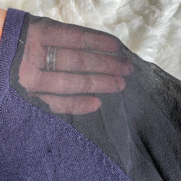 SANDRO Paris Wool‎ Silk Mesh 3/4 Sleeve Sweater Top Lightweight Purple Black 1 - Picture 4 of 6